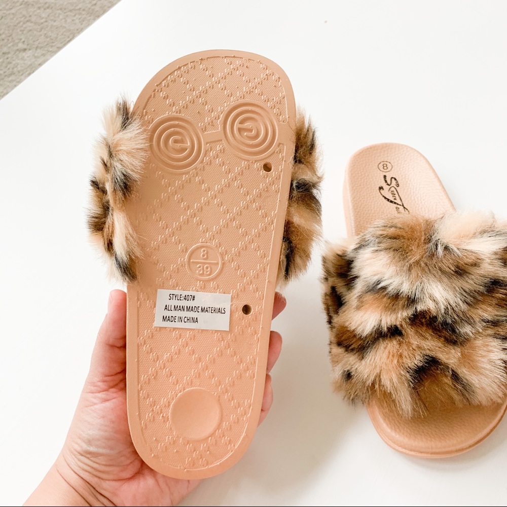 SuperJack Brown Leopard Faux Fur Sandals 407 - Picture 5 of 7